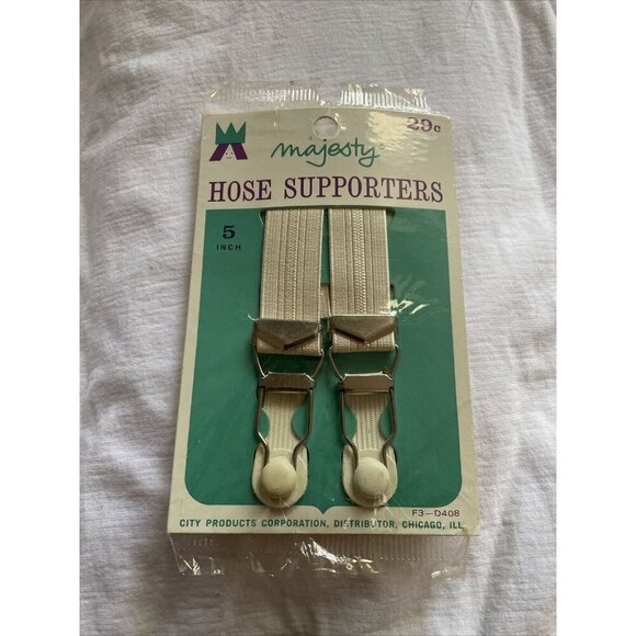 Majesty Hose Supporters Vintage 5" Elastic & Metal Clips White New Old Stock - Picture 1 of 6